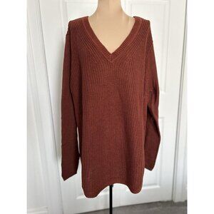 RD Style Josslyn V-Neck Loose Knit Sweater Burnt Orange Rust Pullover Size L
